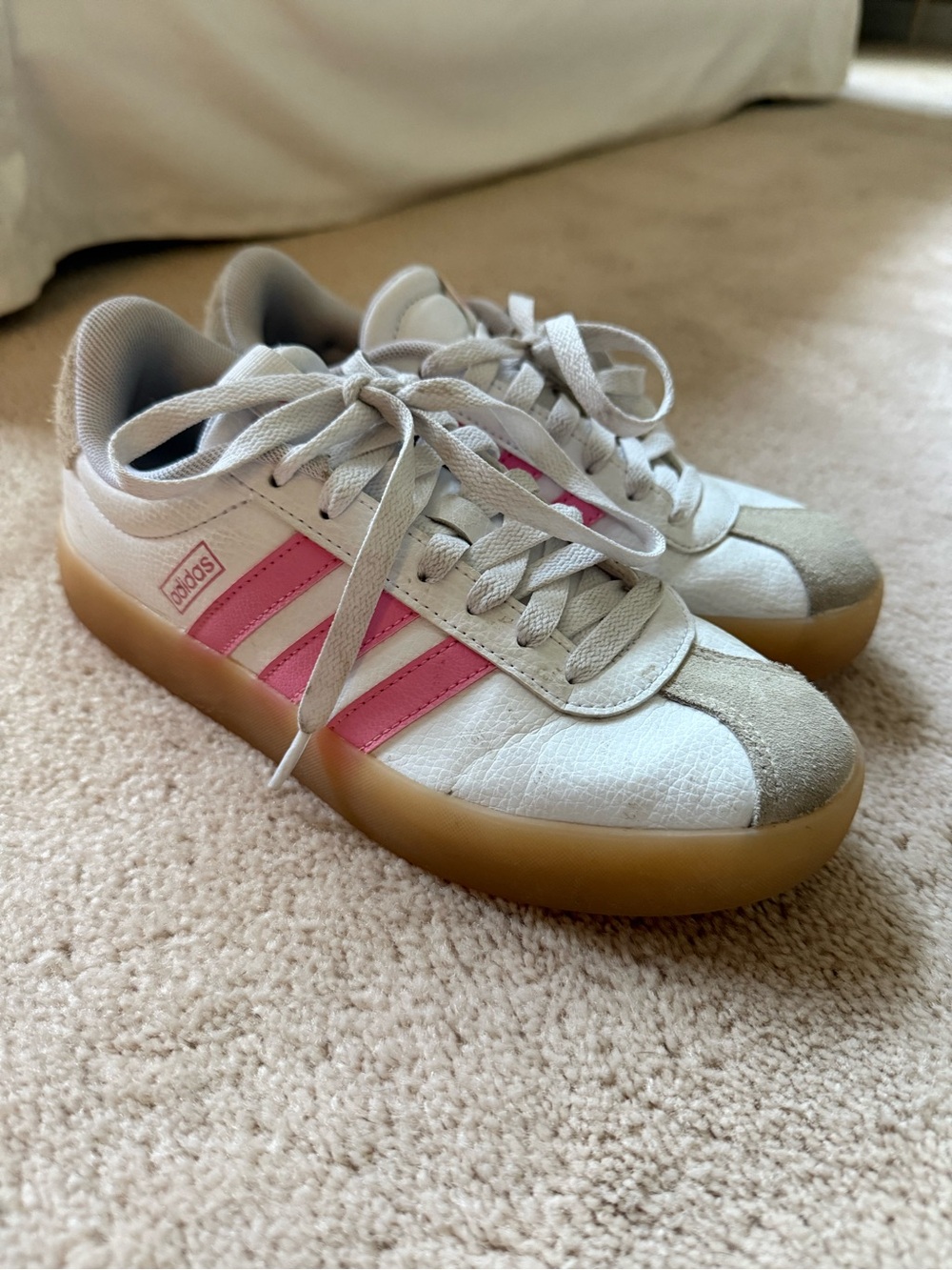 adidas VL court 3.0 White and Pink Low-Top Sneakers with Gum Sole - Picture 3 of 7